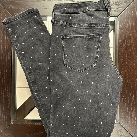 **UNIVERSAL THREAD* Black x Silver Polka Dot Mid-Rise Skinny Jeans Size 10L - Picture 1 of 9